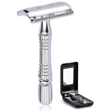 Classic 3-Piece Double Edge Safety Razor Wet Shaving for Men Women with Platinum