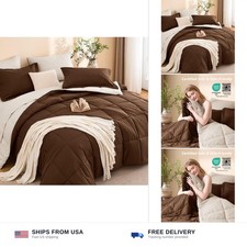 7 Pieces Brown Comforter Set Queen Size, Reversible Bed in a Bag Queen, All S...