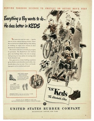 1946 U. S. KEDS Shoes Sneakers children playing J. W. Welch artist Print Ad