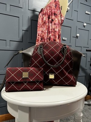 Dooney Bourke Burgundy Crossbody Shoulder Handbag with Leather Trim 11x16x4