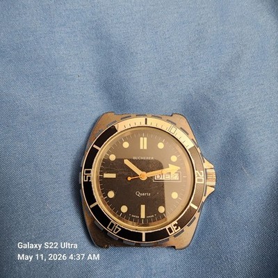 BUCHERER 200M SS DIVER WATCH BLACK DAY DATE DIAL + DEPLOYANT SOLID LINK BRACELET
