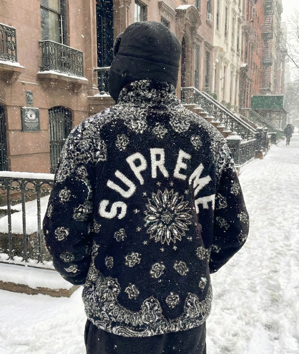 Supreme Bandana Faux Fur Bomber Jacket - Black (FW) - SZ M - MINT