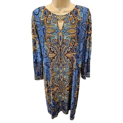 Sunny Leigh sz L geo gold madalion Persian carpet stretch dress career  casual | eBay