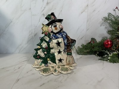 NEW Blue Sky Clayworks Winter Snowman Tea Light w/ Plate~ Heather Goldminc 2001