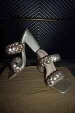 Chunky Braided Block Heel Sandals Metallic Champagne/Gold size 36