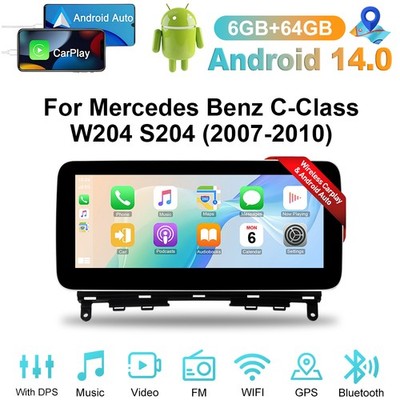 10.25'' Android 14 Autoradio GPS Nav DAB CarPlay Für Benz C W204 S204 2007-2014