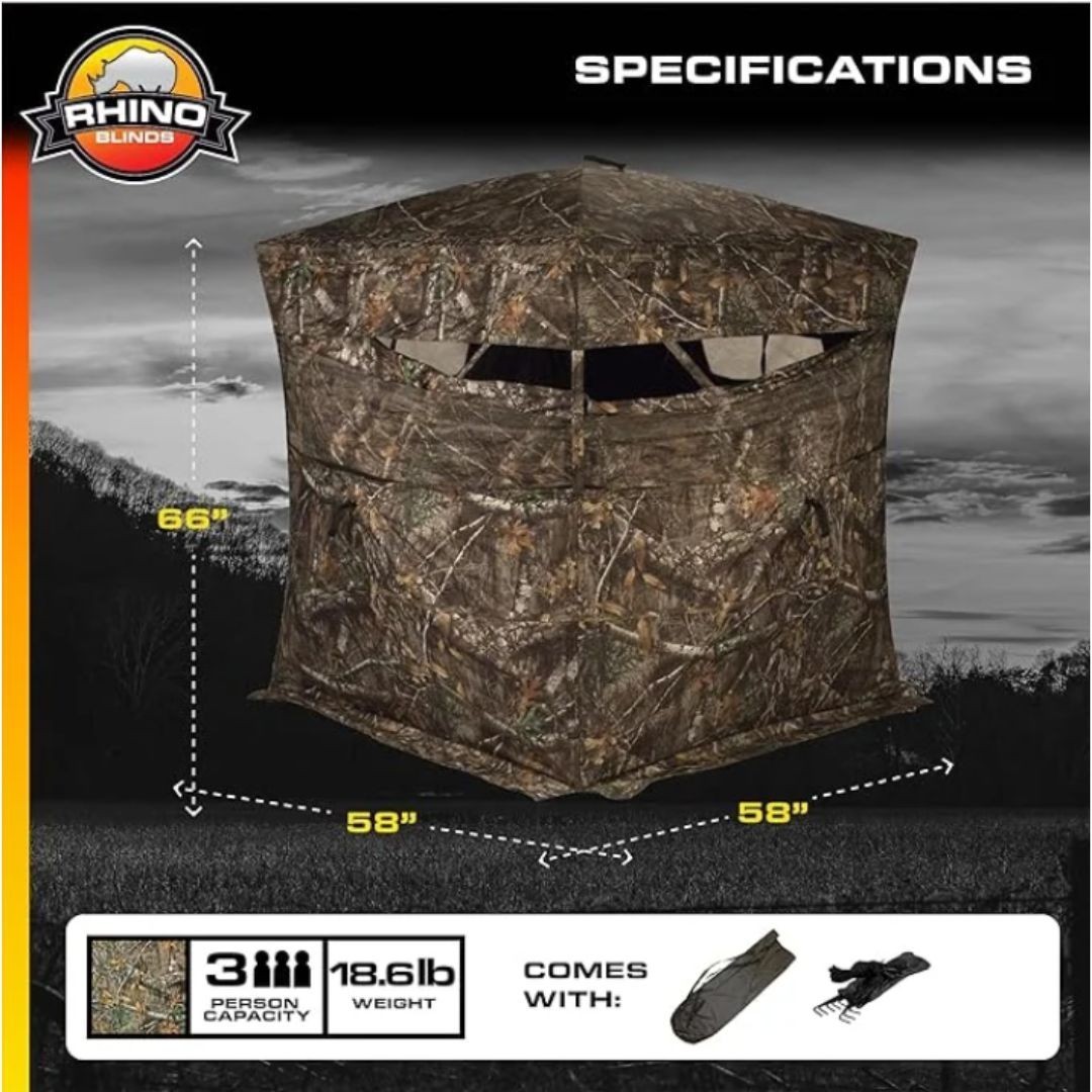 Rhino Blinds - R-200 Realtree Edge Camo Ground Blind, 3 Person
