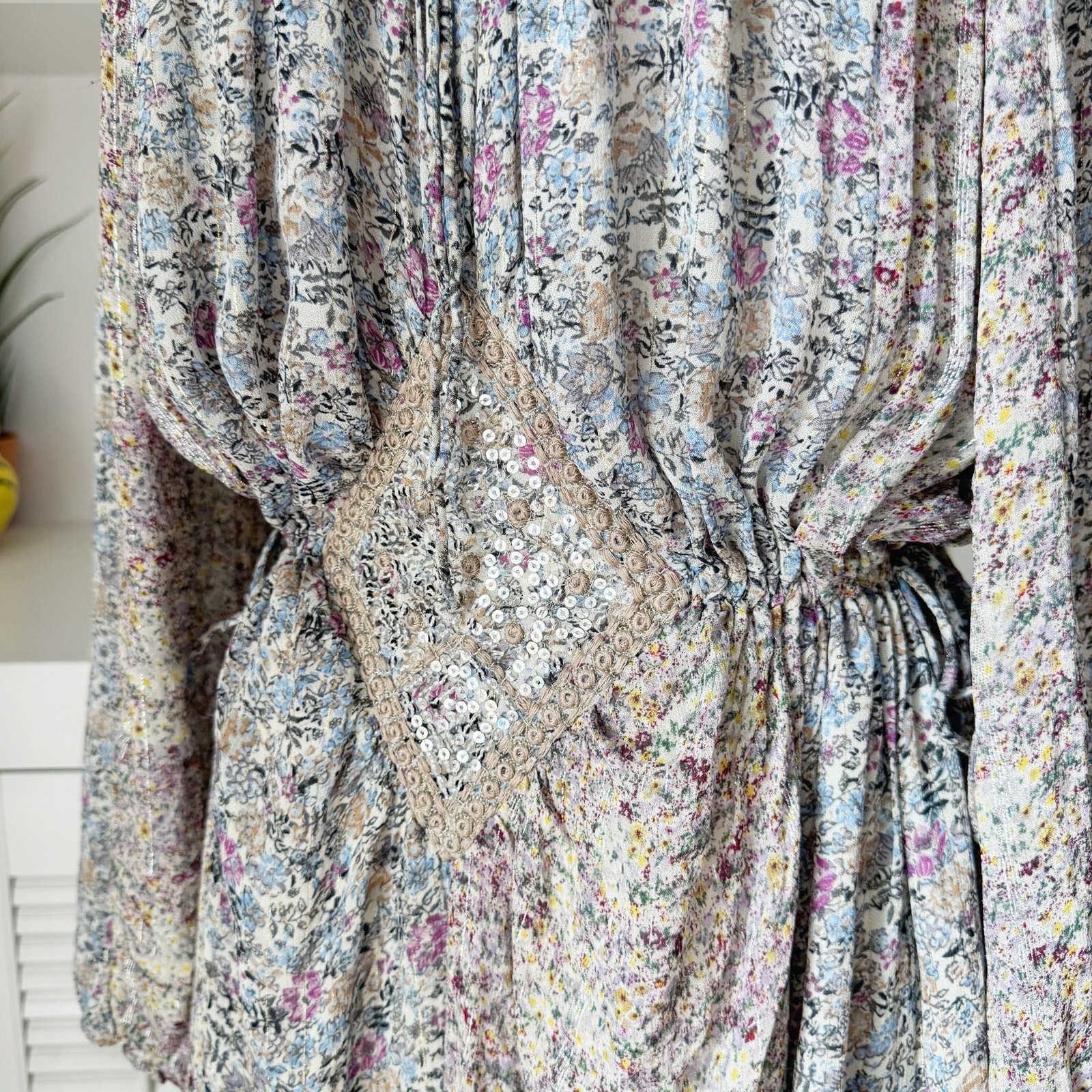Zara ZW Collection Metallic Thread Floral Patchwork Maxi Dress Size S image 4