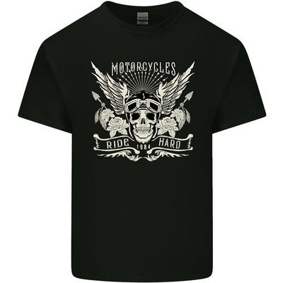 Gildan Kinder T-Shirt Motorbike Biker Skull Schwarz Navy Rot Blau 100% Baumwolle
