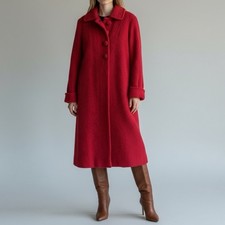 Red Wool Boucl  Coat Vintage Bedell Portland Oregon Kennie Kurl Textured Large