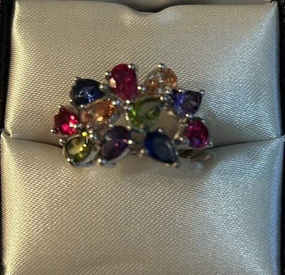 City Rox Ring Multicolored Stones In Silver Tone Size 8 Pre owned In Box 