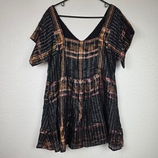 Free People Metallic Shimmer Plaid Mini Shift Small Dress