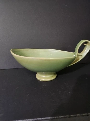 Vintage Red Wing Pottery (M-1572) Green Footed Console Fruit Bowl with Handle