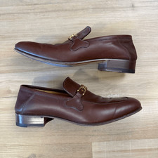 Gucci Men’s Brown Brixton Horsebit Loafers Gold Interlocking Hardware Size 7.5