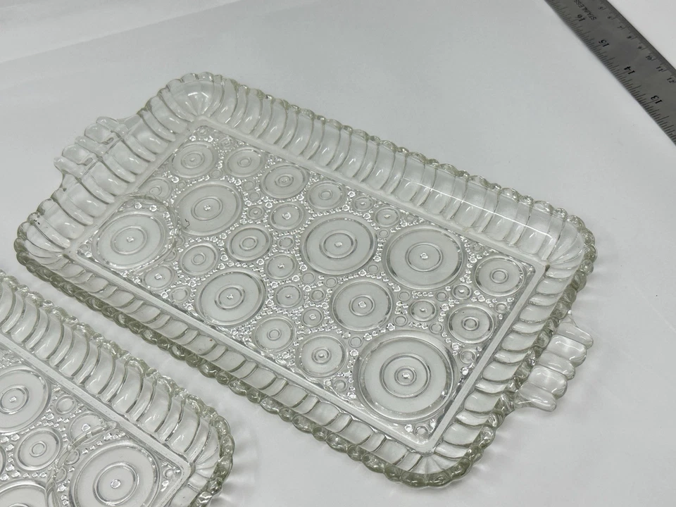 2 Vintage Anchor Hocking Colonial Lady Clear Serva Snack Trays Serving Polka Dot - Image 3 of 4