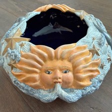 Vtg Celestial Sun, Moon, Stars, Waves Handmade Ceramic Bowl 2000 Whimsigoth