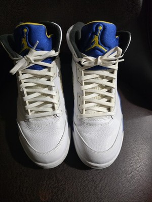 Jordan Air Jordan 5 Retro Laney 2013 White Blue Yellow High Top 136027-189