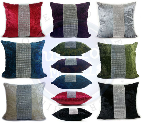 cushions cushion covers Set Of 4 Large Diamante Lace/Cross Lace crush velvet  - Afbeelding 1 van 26