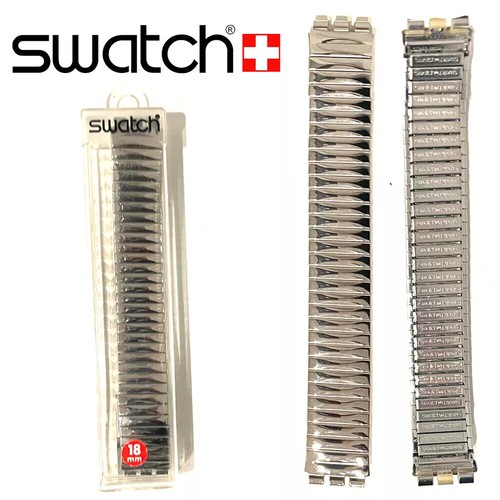 Brazalete Swatch Acero Flexible Plata 18mm Ancho Se Adapta a Estuche Swatch 34mm-38mm COMO NUEVO - Imagen 7 de 9
