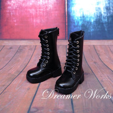 Black Leather Shoes Round-toe Mid-calf Boots Lace-up for 1/4MSD 1/3SD BJD Doll