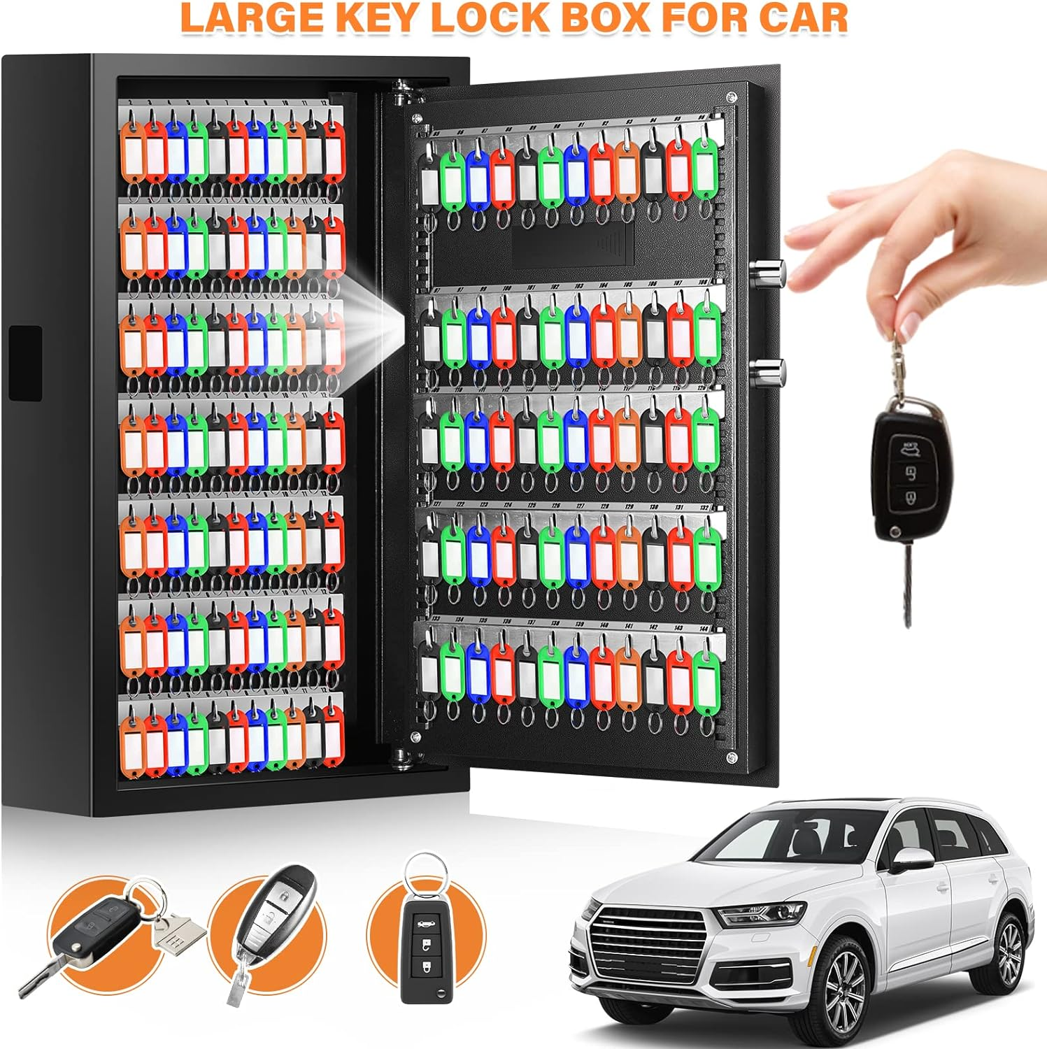 Fireproof Key Storage 144 Keys Fireproof Key Cabinet, Anti-Theft Heavy Duty Key Lock Box with ...