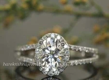 Lab-Created 3.54CT Oval Cut VVS1 Diamond Split Shank Halo Ring 14K White Gold FN