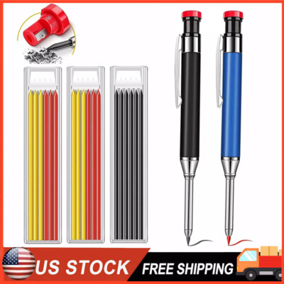 2X Long Nose Deep Hole Mechanical Woodworking Carpenter Pencils with 18 Refills