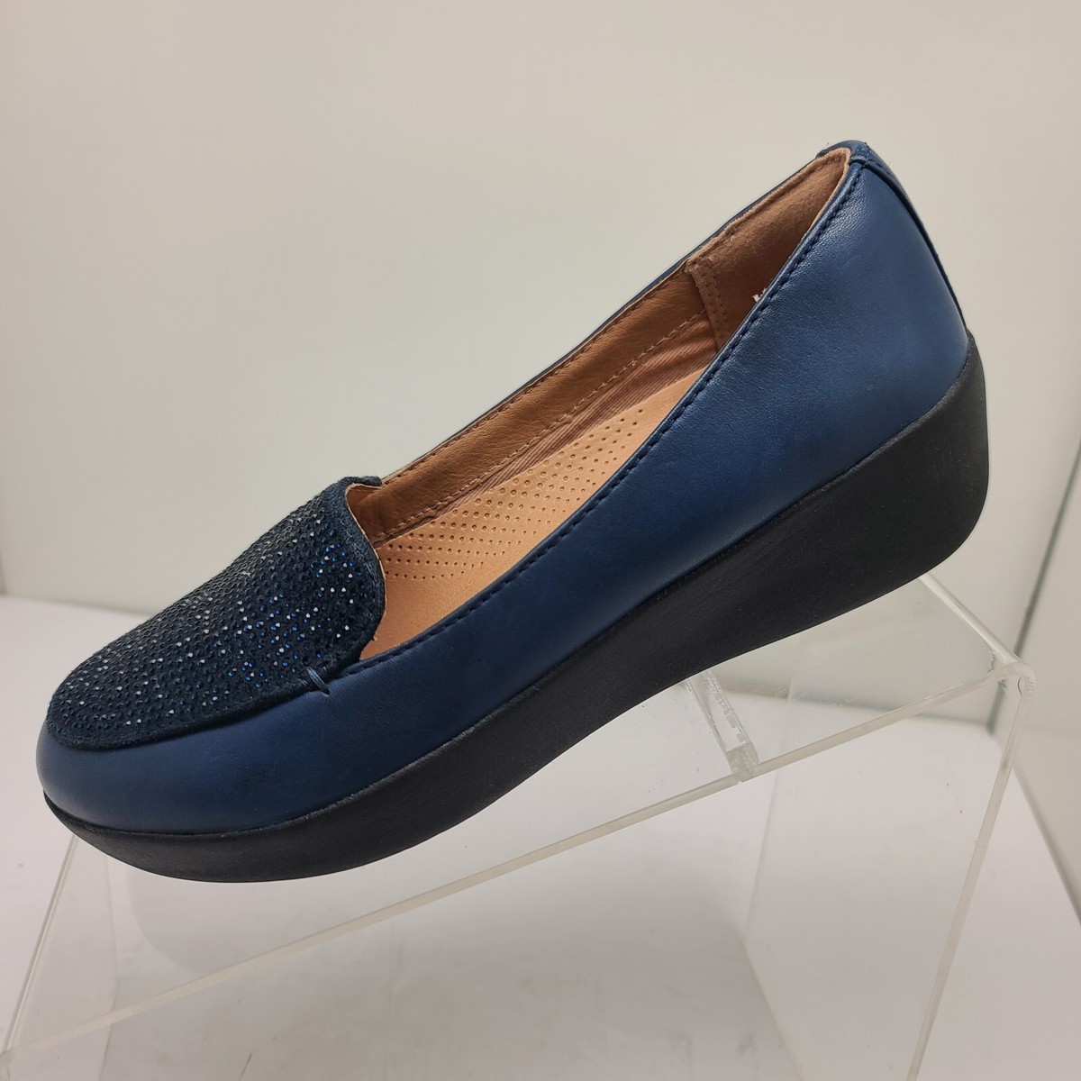FITFLOP Crystal Midnight Navy Leather Loafers Comfort Shoes Size