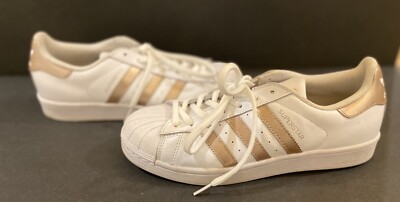 Adidas Originals Superstar Women's Size 8 1/2 White Rose Gold BA8169 3  Stripes | eBay