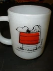 Fire King VTG White Milk Glass Mug Snoopy I Think I'm Allergic to Mornings (M9)