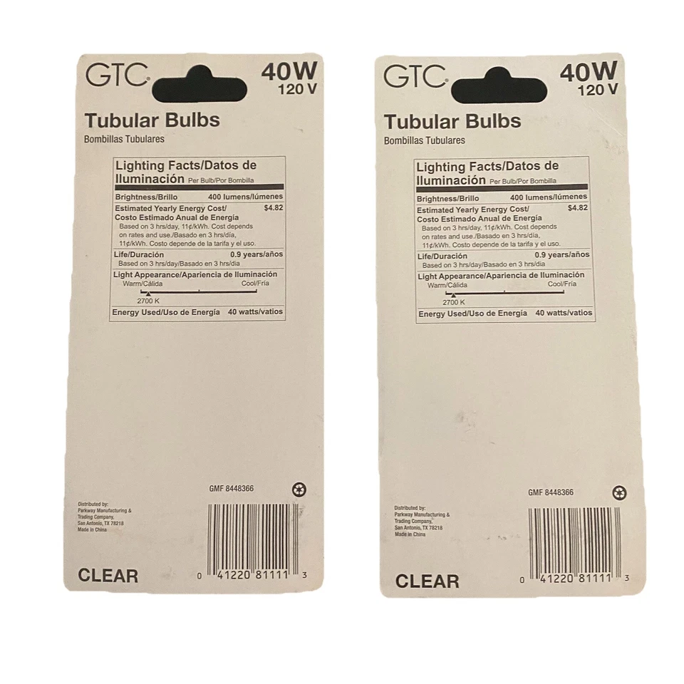 (2) GTC  40Watt Tubular 5"  Tank/Appliance Light Bulbs 400 Lumens Medium Base - Image 2 of 4