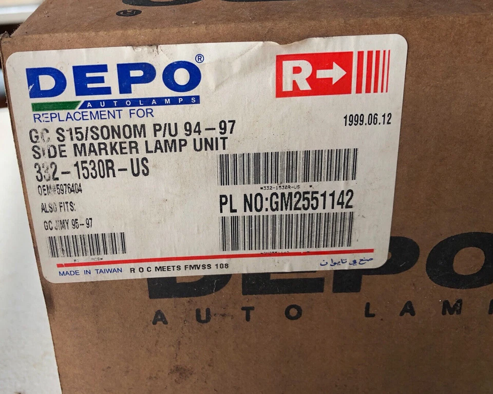 GMC Sonoma 1994-97 lámpara de señalización lateral derecha, GM2551142, OER Foto 2 de 4