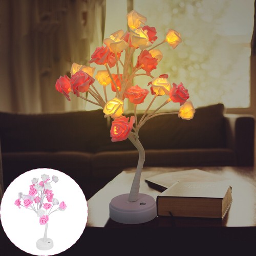 Rose Flower Table Lamp Tree Work Desk Bonsai LED Reading Palm Study