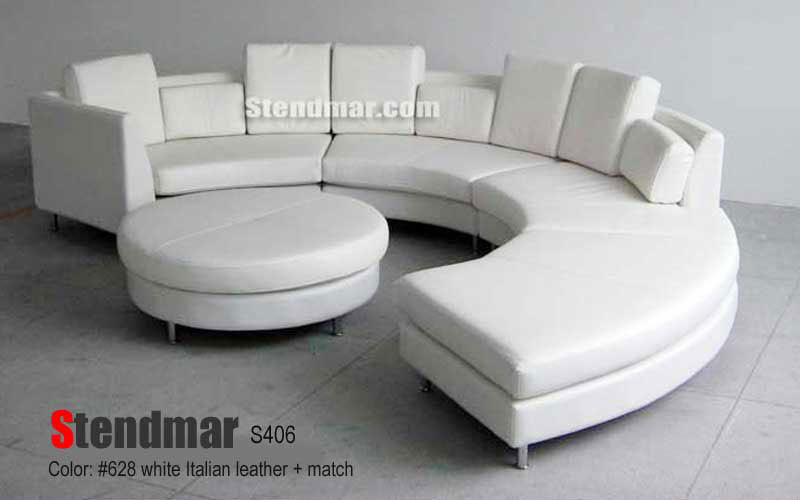 Round White Leather Sofa Baci Living Room