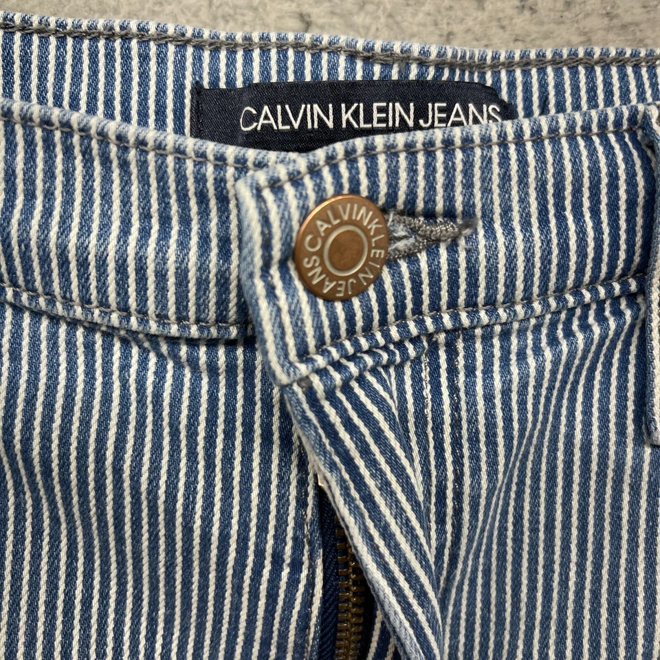 Calvin Klein Womens Short Blue Striped High Rise Straight Pockets Logo Size 4 - Image 2 of 4