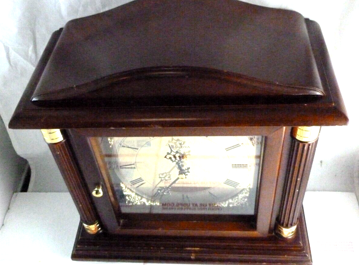 Bulova Westminster Quartz Bramley II Chiming Mantel Clock Walnut Wood