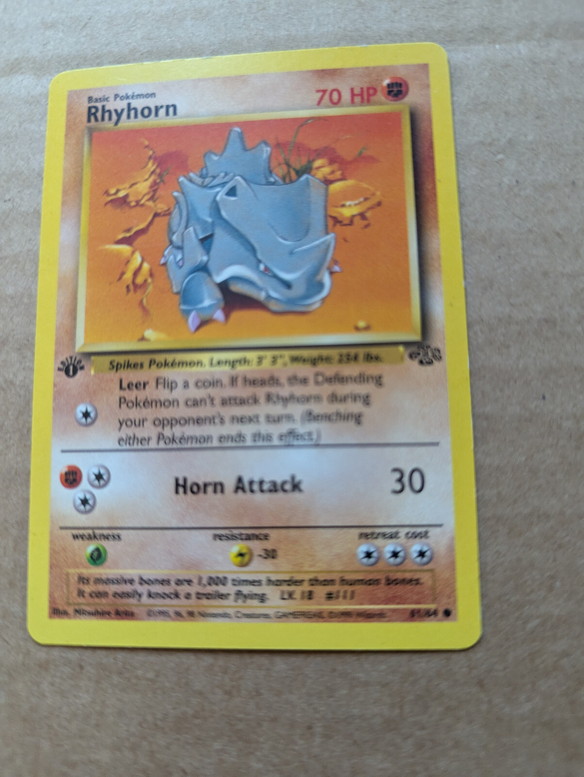 Pokemon Card Rhyhorn Jungle 1st Edition Common 61/64 Near Mint