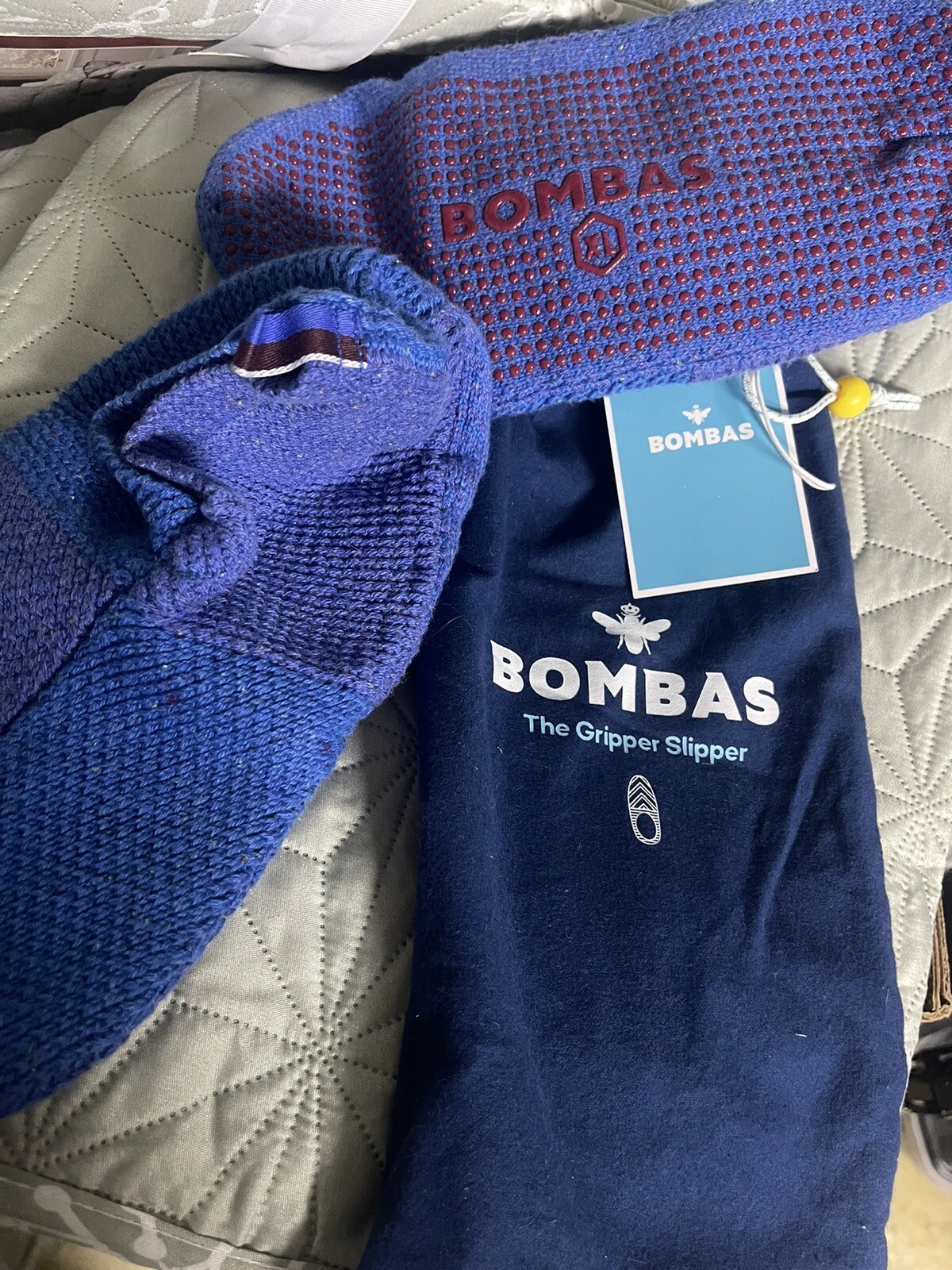 NWT - BOMBAS Classic Gripper Slipper Socks Sz XL  - Style 2985 Moon Lagoon