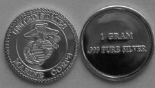(10) 1 GRAM 0.999+ PURE SILVER MARINE CORPS FLAG SYMBOL SEMPER FI b5