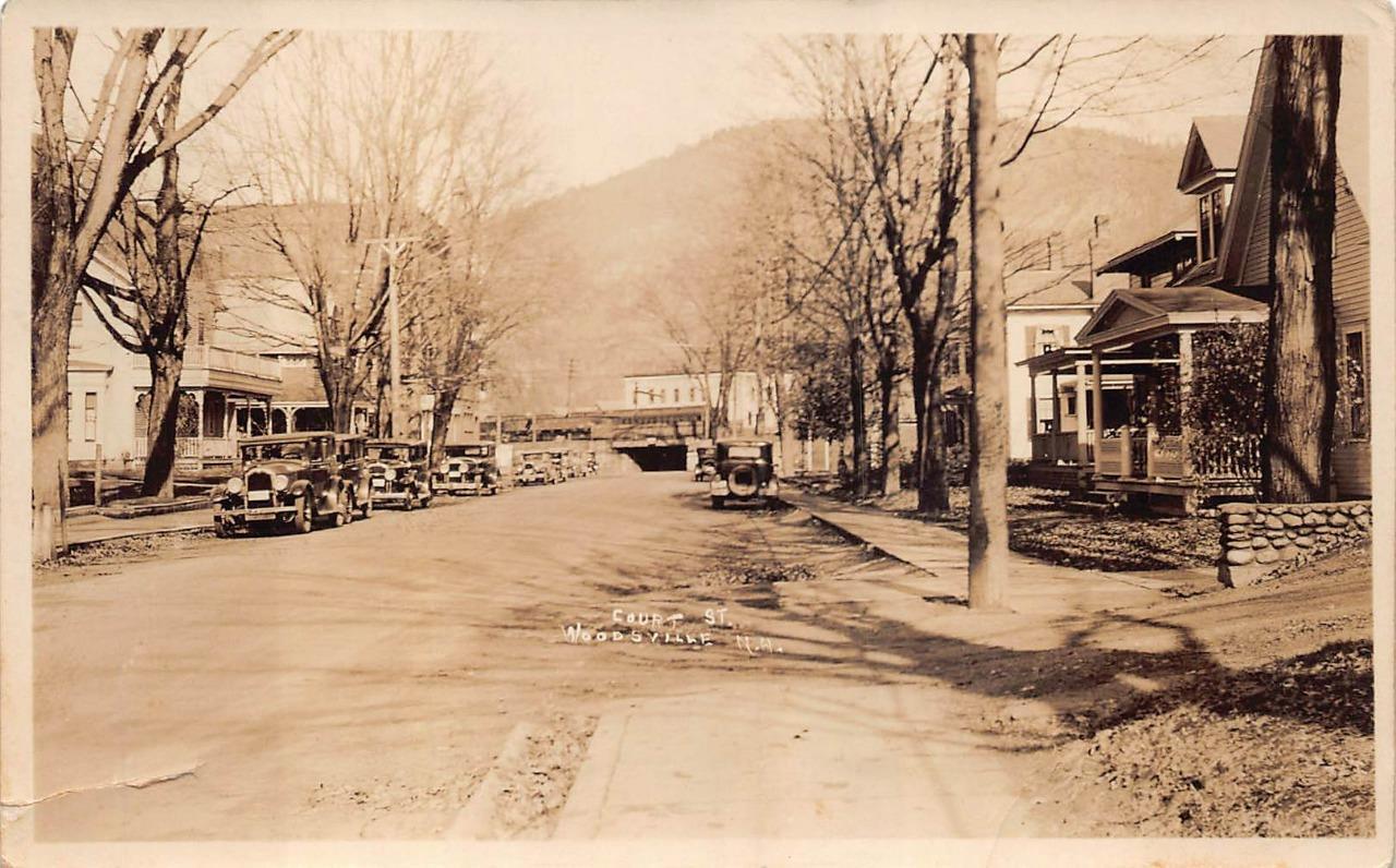 RPPC COURT STREET WOODSVILLE NEW HAMPSHIRE CARS RPO REAL PHOTO POSTCARD