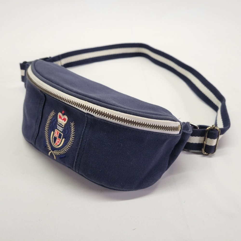 Liz Claiborne Accessories Fanny Pack Waist Belt Bag Canvas Preppy Navy Blue