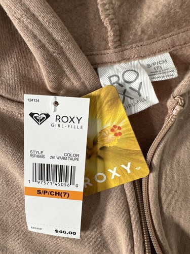 Roxy Girls Tan Zip Up Fleece Hoodie Sweatshirt Size Small 7 New NWT - Picture 8 of 15