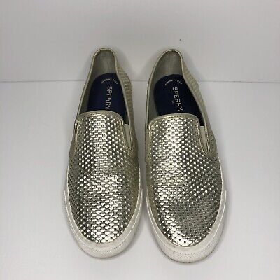Details about   New Sperry Top-Sider Seaside Embossed Leather Boat shoe/ Platinum STS 82727