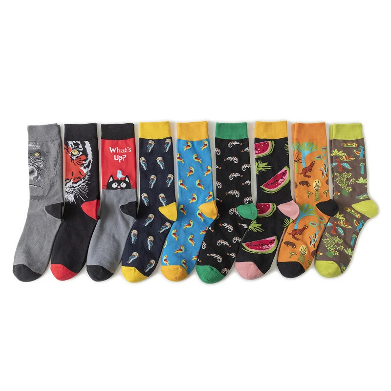 9 Pairs Men's Women's Cotton Fruit Animal Socks Brethable Comfy Trendy Socks