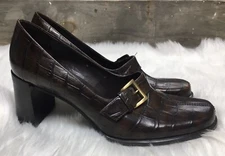 Franco Sarto Heels Leather Alligator Print Buckle Chunky Y2K Shoes Pumps Sz 7 M