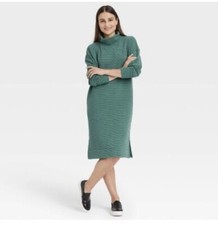 A New Day long sleeve ribbed knit turtleneck dress NWOT sz L teal