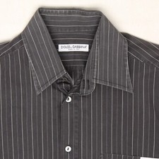 Dolce & Gabbana Mens Dress Shirt 40 Dark Gray White Multi Stripe Button Front