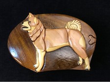 Hand crafted 3D Intarsia Wood Art AKITA Dog Puzzle Wooden Box