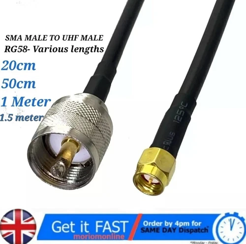 UHF PL259 Male to SMA Male Connector Pigtail Extension Cable RG58 20, 50, 100cm.