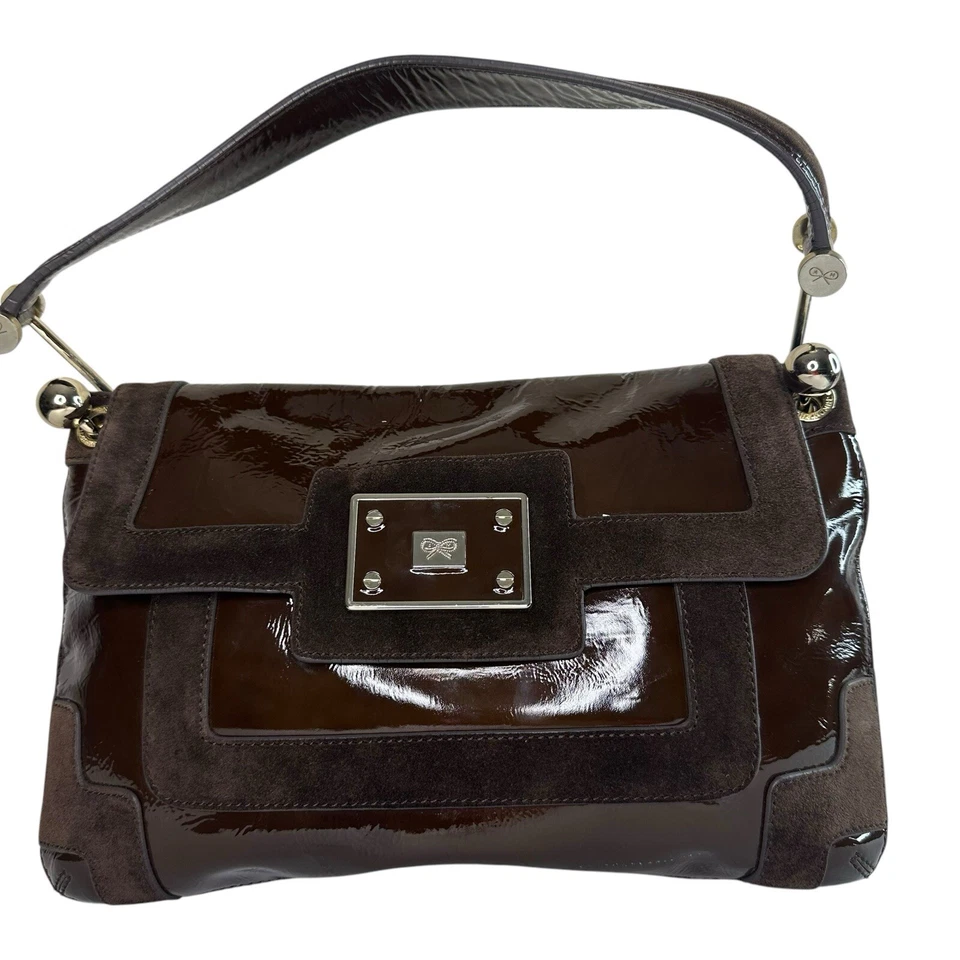 Bolso de Hombro Anya Hindmarch London Bolso con Asa Superior Charol/Gamuza Marrón Foto 2 de 4